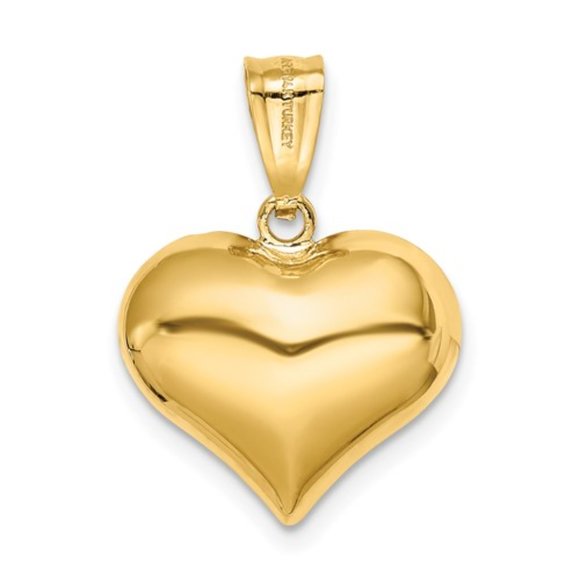 14K Yellow Gold Polished and Textured 3-D Heart Pendant - Small - Picture 4 of 4